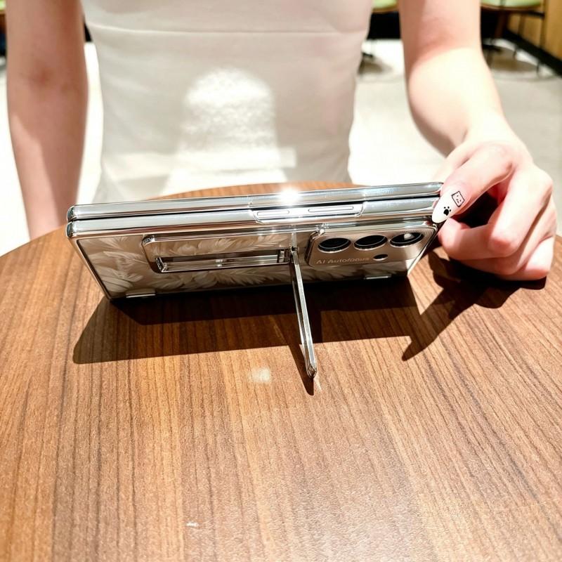 Transparent Electroplated PC Case Galaxy Z Fold8 Ultra Shockproof Magnetic Stand Cover In Star Feather