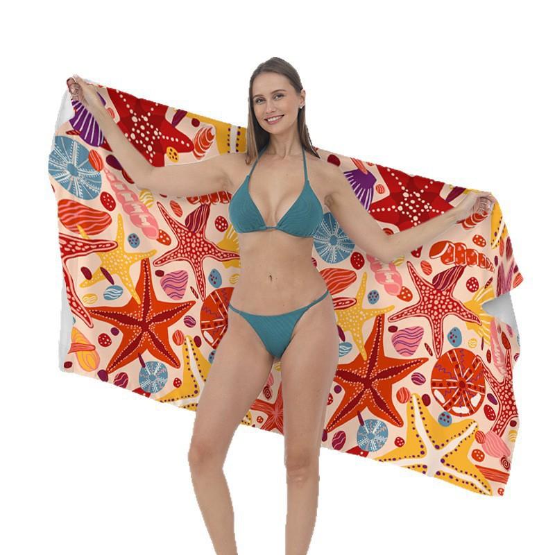 Ultrafine Microfiber Quick-Dry Beach Towel Adults Digital Print Sports Swim Cover-Up Gym Fitness Lightweight Absorbent Blanket