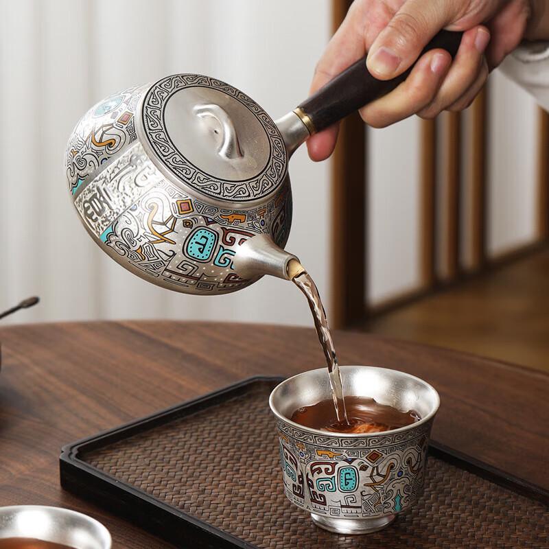 Yunyan 999 Sterling Silver Ceramic Kung Fu Tea Set (1 Pot, 4 Cups)