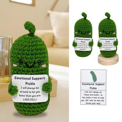 Regalo de pepino encurtido de apoyo emocional hecho a mano con tarjeta de aliento Encurtidos de apoyo emocional de ganchillo hechos a mano