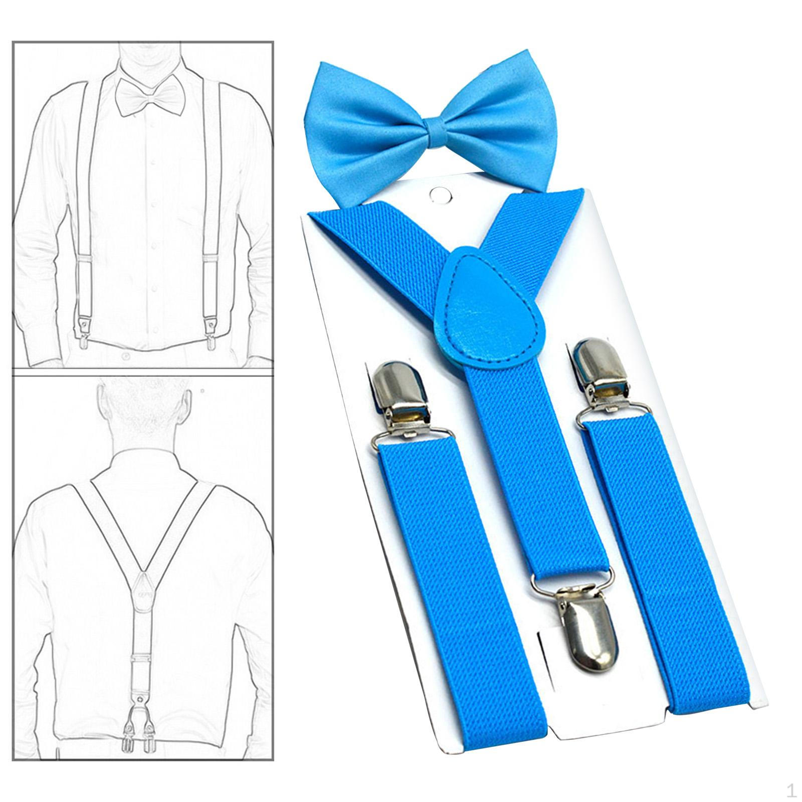 

Детские подтяжки для галстука-бабочки с 3 зажимами на спине, регулируемая поддержка для джинсов для вечеринок и торжественных мероприятий светло-синий