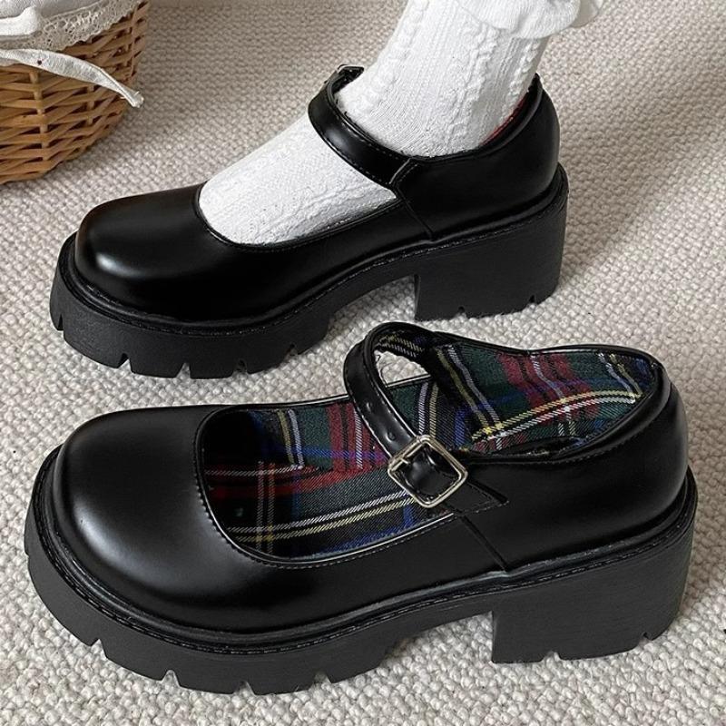 New High-heeled Thick-soled Women's Round-toed Retro Single Shoes