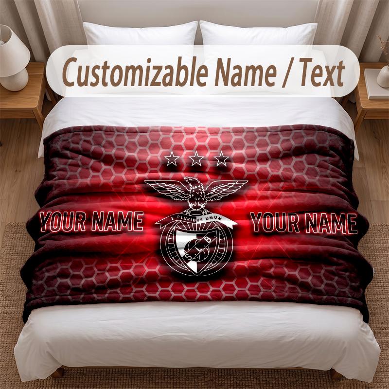Benfica FC Printed Flannel Blanket Custom Name Text Soft Warm Throw For Bedroom Holiday Gift