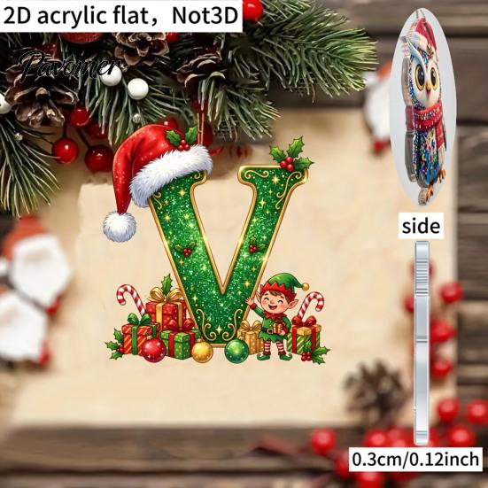 Holiday Tree Hanging Decor Personalized 26 Alphabet Christmas Ornament with Santa Hat Elf Design, Acrylic Cute Pendant for Mantel And Party