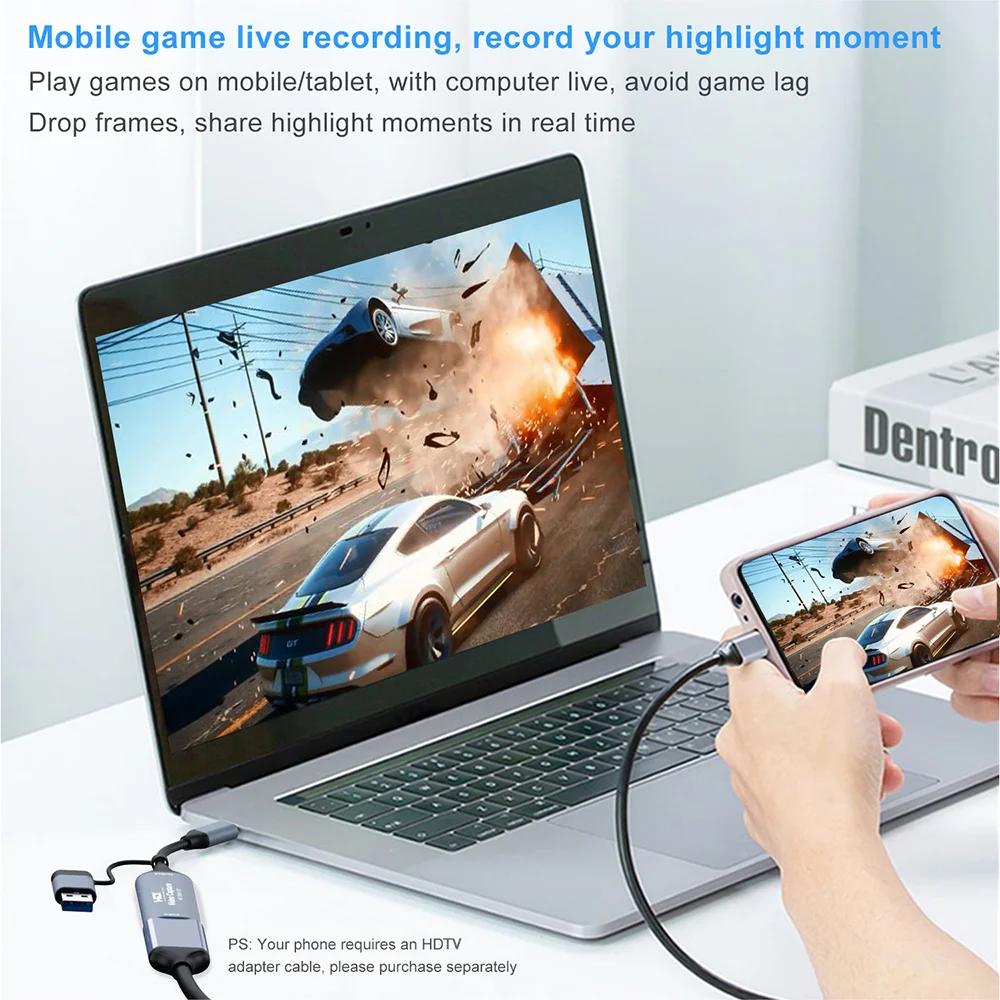 USB 3.0 Video Capture Card 4K HDTV To USB/Type-C Game Grabber Record Video Audio Recording for Switch Xbox PS4/5 Live Broadcast