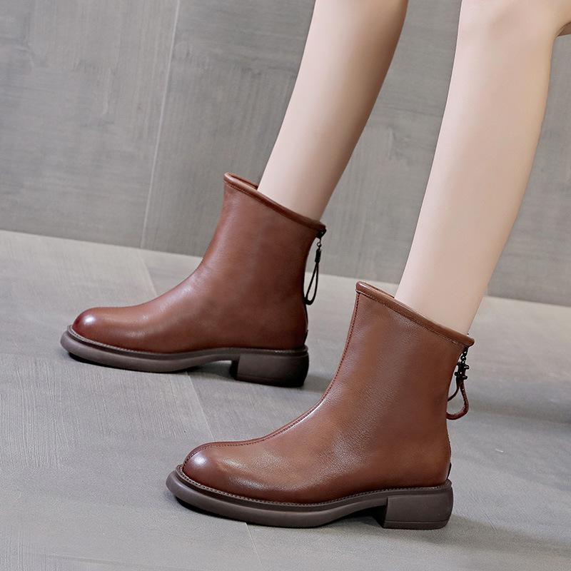 Fashion Women Ankle Boots Genuine Leather British Style 2025 New Winter Fashion Women Boots Thick Bottom Lace-up Short Boots Women