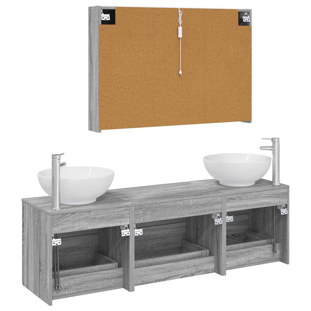 Bathroom Furniture Set 4 Pcs Grey Sonoma Engineered Wood and Glass