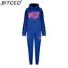 BITCED Women's Spring/Autumn/Winter Sweatshirt Set Foam-Printed Fashion Sports Long-Sleeved Hooded Sweatshirt