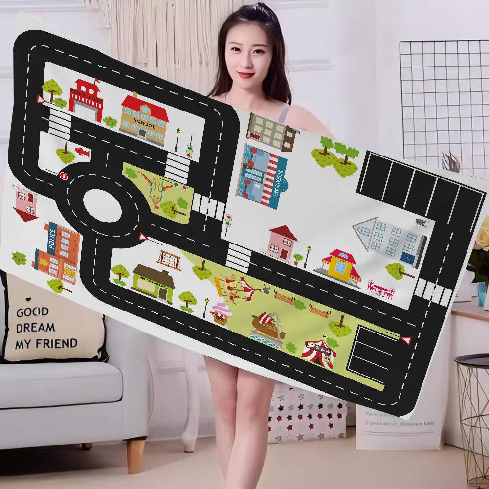 Cartoon Road Microfiber Beach Towel Absorbent Quick Dry Soft Yoga Swimming Resort Mountain Climbing Towel