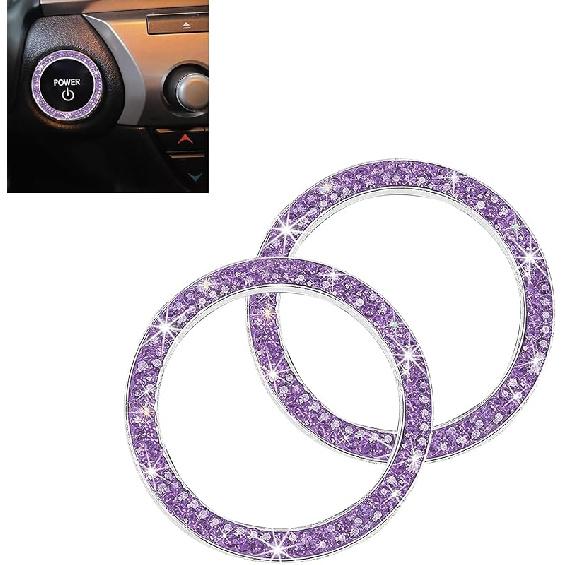 WZP 2PCS Bling Push To Start Button Cover, Crystal Rhinestone Engine Start Button Cover, Sparkling Car Interior Accessories for Women (Pink)