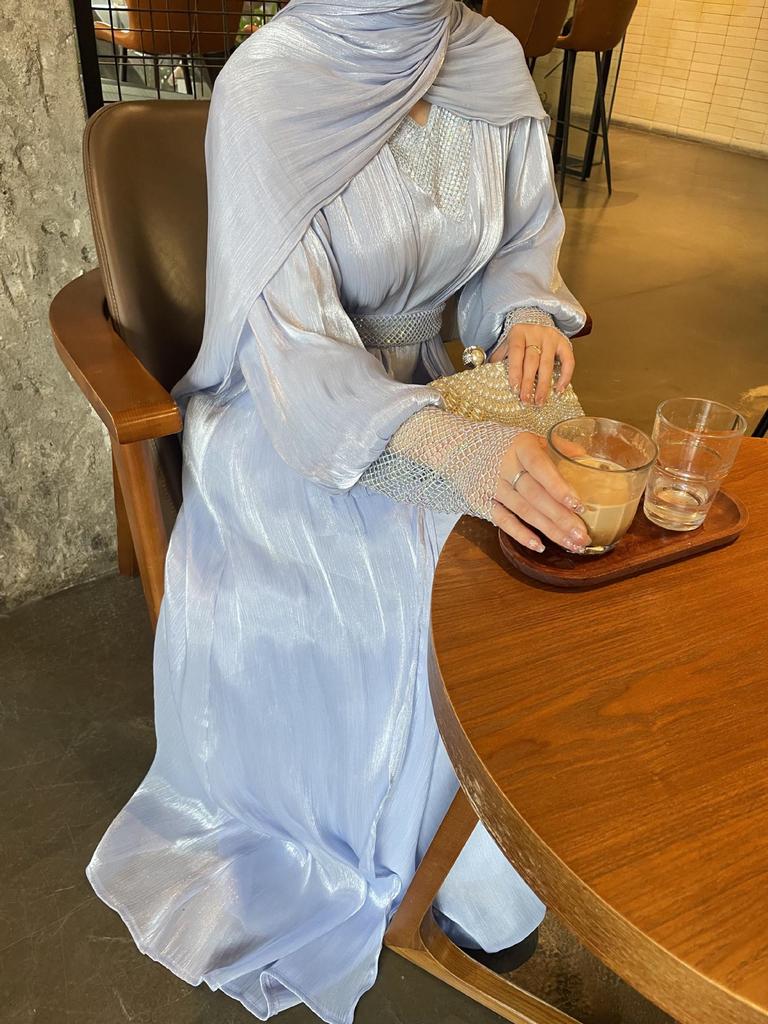 Elegante Conjunto de Vestido de Fiesta Brillante de Gasa para Mujer