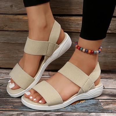 Damensandalen aus elastischem Strickstoff mit Keilabsatz, zum Reinschlüpfen, leichte Wandersandalen für Damen in Übergröße, bequeme Sommerschuhe für Damen