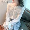 2025 French Style Spring Autumn Women Lace Blouse Peter Pan Collar Beading Floral Ruffles Shirt Elegant Feminine Ladies' Chic Blouse