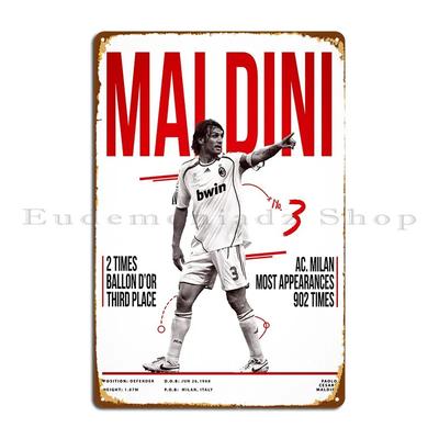 Paolo Maldini 3 Metalowy Znak Mural Garażowy Kino Projektant Dekoracja Ścienna Blaszany Znak Plakat