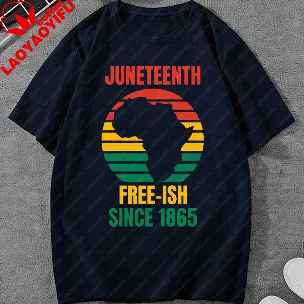 Juneteenth Freeish Since 1865 Africa Map Retro Sunset Graphic TShirt African American Pride Casual Tee Cotton Top Gift Apparel