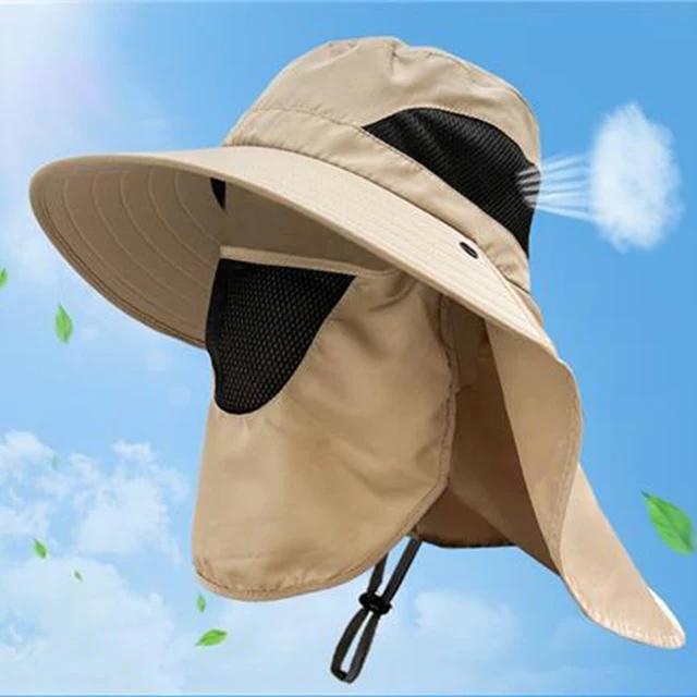Summer Sun Hats Uv Protection Outdoor Hunting Fishing Cap For Men Women Hiking Camping Visor Bucket Hat Neck Flap Fisherman Hat
