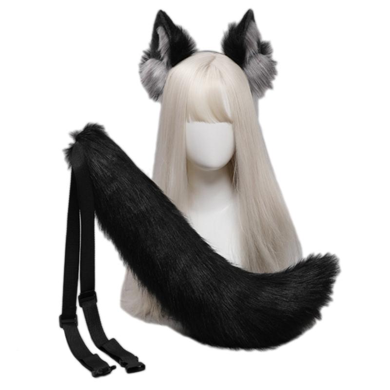 

Girls Wolf Ears Headband Tail Set Plush Hair Hoop Lolita Lovely Party Headdress Anime Cosplay Party Kawaii Accessories