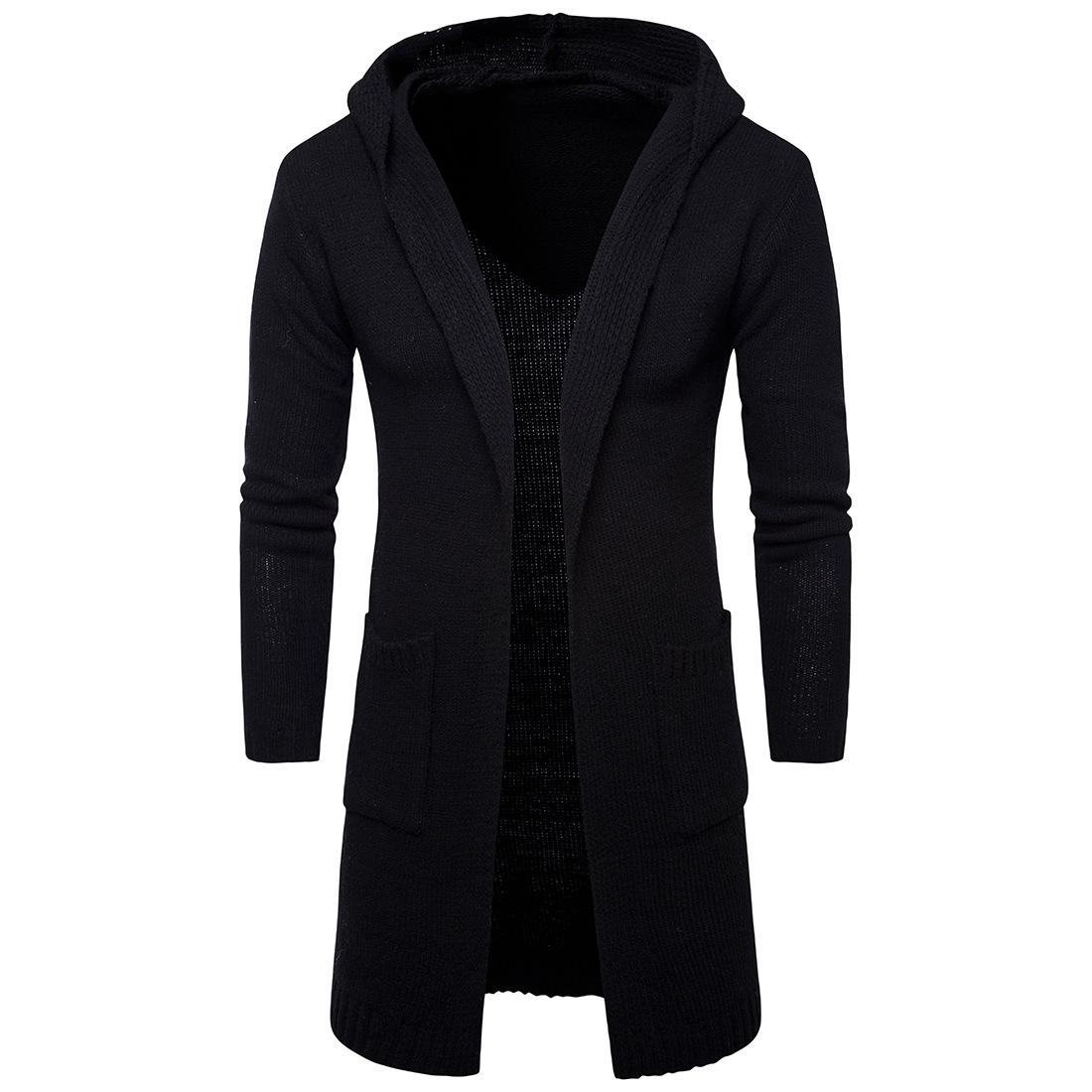 

Men s Hooded Cardigan: Spring/Autumn Knit Sweater Jacket Y913 XXL чёрный