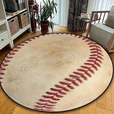 Baseball Sports Round Area Rug Washable Floor Mat Coffee Table Carpet Living Room Playroom Bedroom Decor Sports Theme