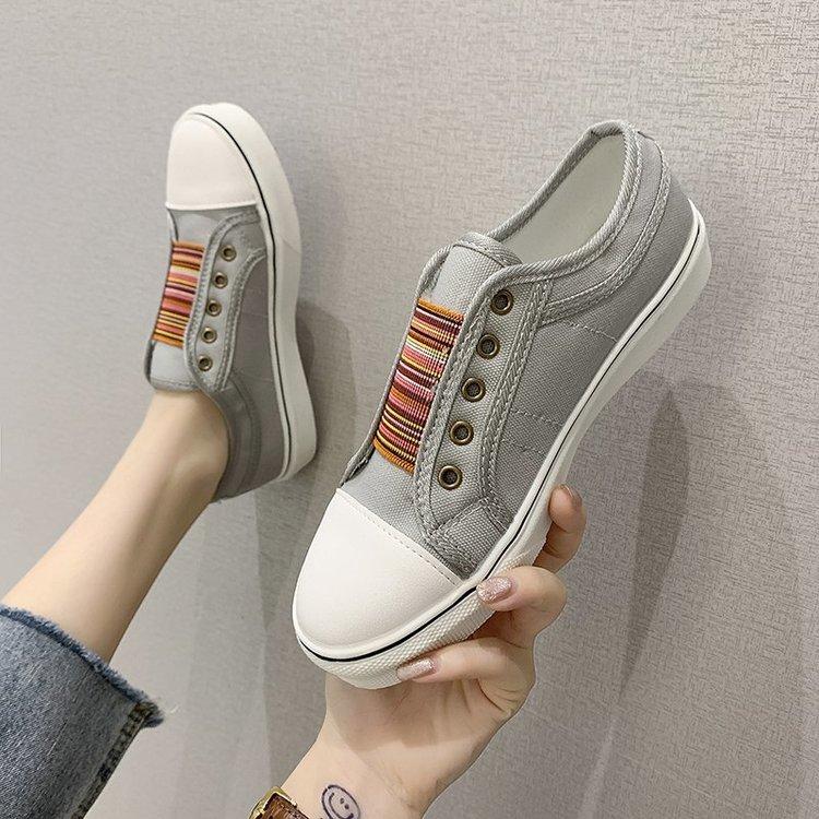 Large size women's shoes wish2025 new round head elastic canvas shoes women's flat casual single shoe size