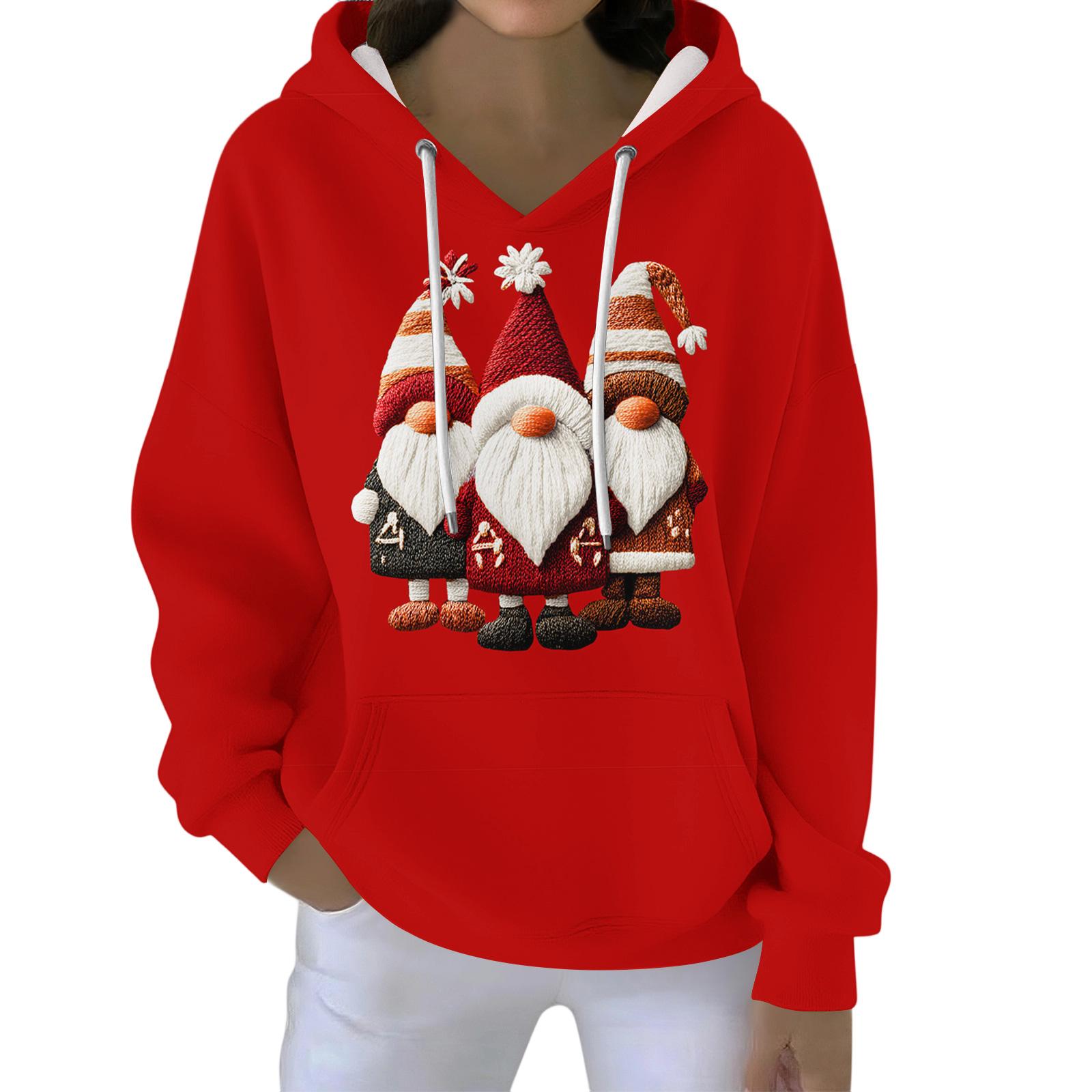 

Christmas Hoodies For Women Funny Cute Printed Holiday Sweatshirt Winter Oversized Pullover Tops M