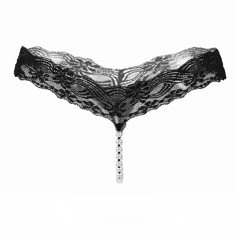 Sexy Lace Massage Pearl G-String Knickers Women Briefe Erotic Thongs Low Waist Underpants Personal Secrets Panties Hot Wife Gift