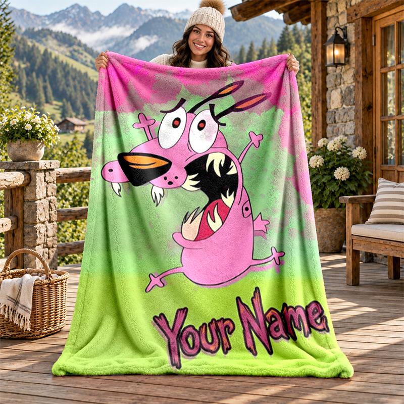 Brave Dog Custom Name Flannel Blanket Personalized Soft Warm Plush Throw Blanket Customized Gift for Family Friends