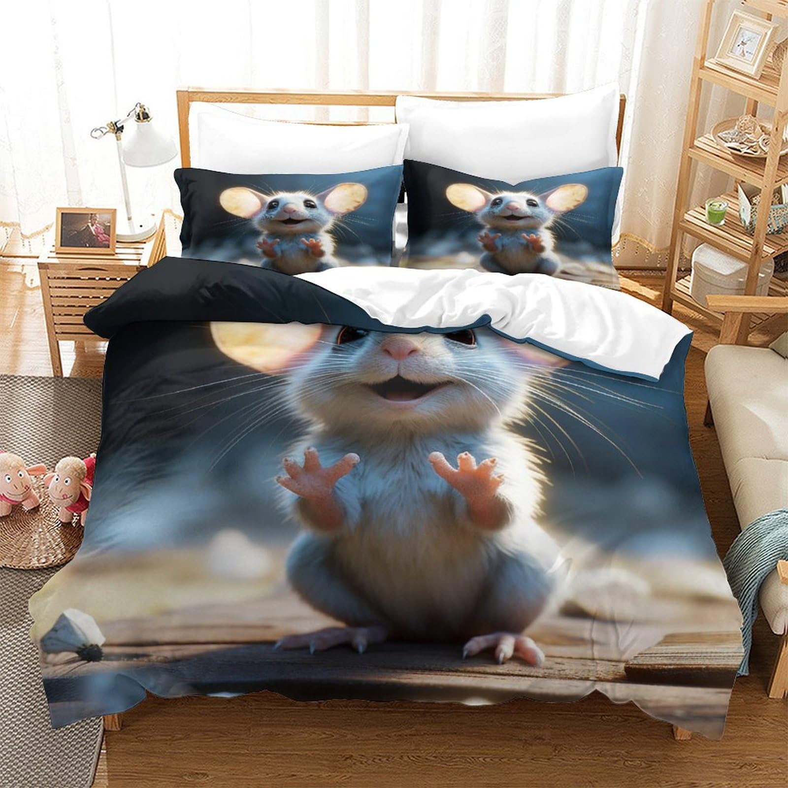 

Mouse Duvet Cover Sets for Children Comforter Covers Lightweight Down Room Decor Queen Size 2 Pillowcases 1 Duvet Cover No Quilt (135x200cm)