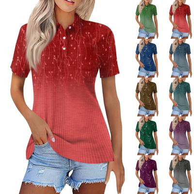 Dammode Casual Revers Kortärmad Linjetryckt Skjorta Damknäppta Toppar