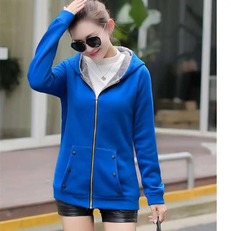 Female Autumn Padded Slim Cardigan Sweatshirt Long Sleeve Hooded Jacket