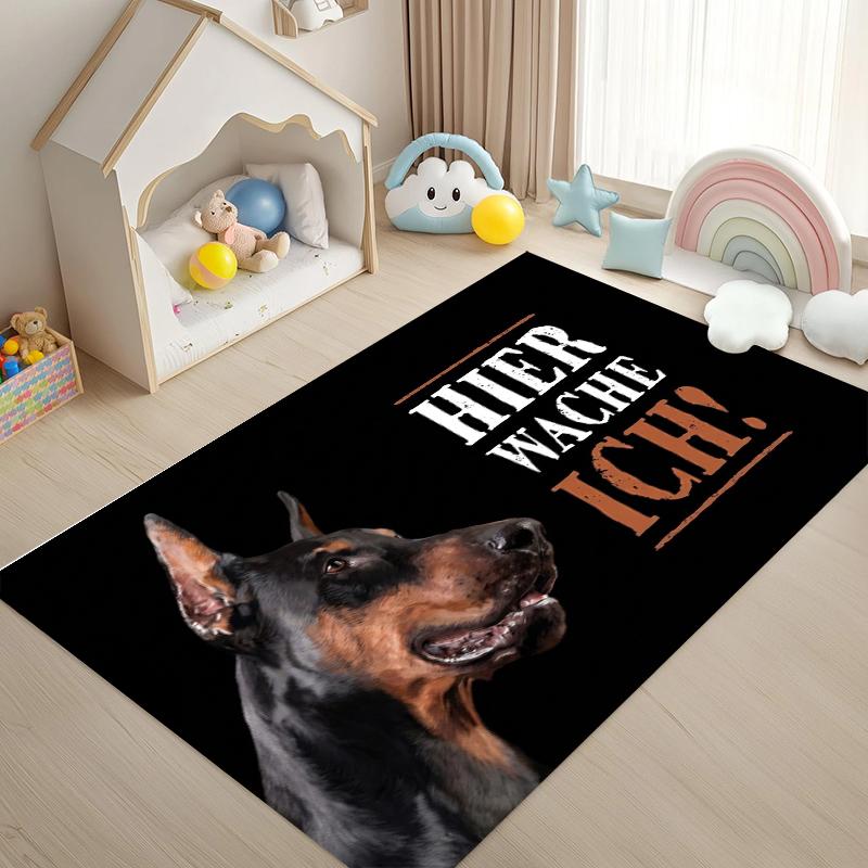 

German Doberman Guard Rug Hier Wache Ich! Doormat NonSlip Easy Clean Bold Decor Carpet for Living Room Bedroom Pet Friendly 40X60cm
