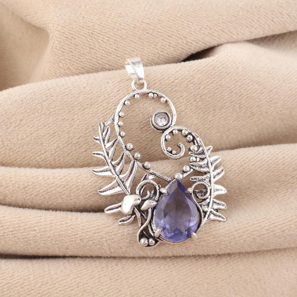 Iolite Gemstone 925 Sterling Silver Handmade Unique Pendant 1.8" Wedding Jewelry For Women CP-42-6