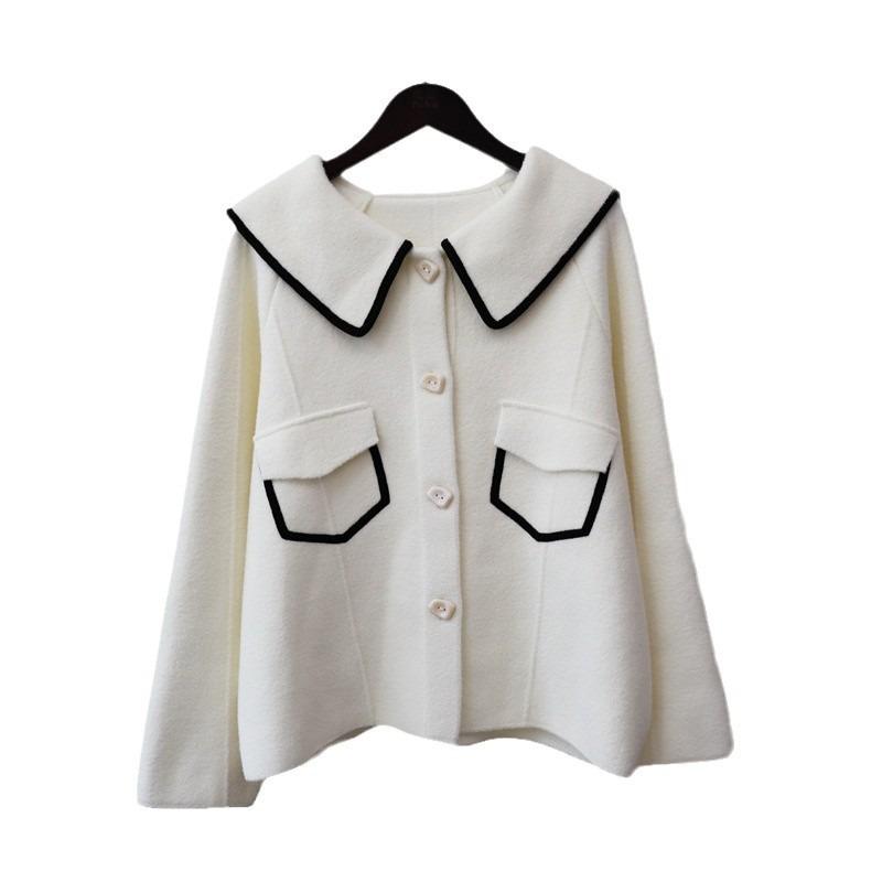 Herbst neu Revers Kontrastfarbe Design Pullover Jacke Lockerer Stil Gestrickt Doppelseitig Cardigan Damen