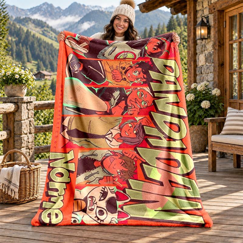 Dandadan Custom Name Flannel Blanket Personalized Soft Warm Plush Throw Blanket Customized Gift for Family Friends