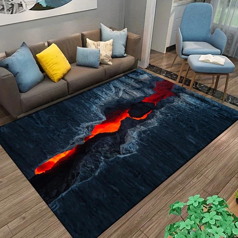 3D Volcano Lava Magma Rugs Carpet for Bedroom Decor Living Room Large Area Rugs Bedside Non-slip Floor Mat Home Entrance Doormat