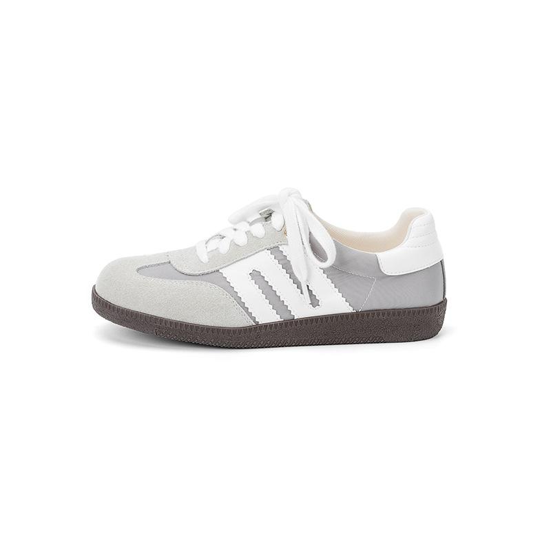 Brown women's autumn classic retro flat bottom color matching versatile soft sole casual sports white shoes