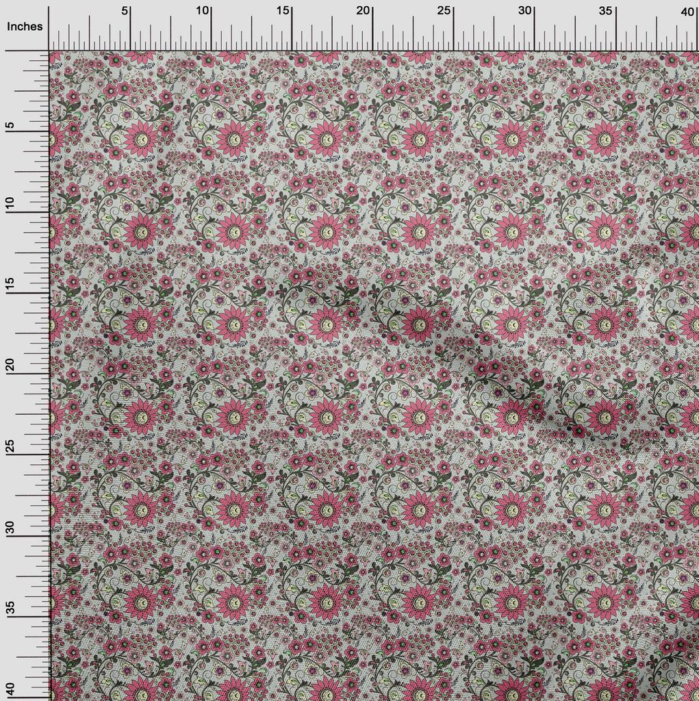 oneOone Cotton Flex Light Gray Fabric Asian Suzani  Dress Material Fabric Print Fabric By The Yard 40 Inch