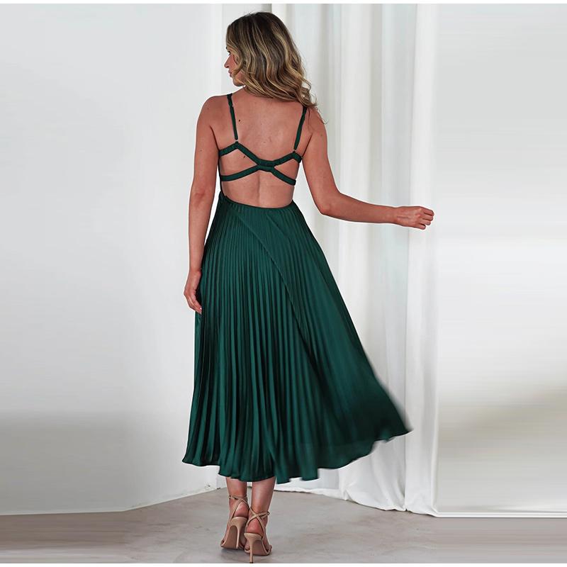 Sukienki Damskie Casualowa Sukienka Bandeau Bez Rękawów Plisowana Elegancka Imprezowa Sukienka A-Line Maxi