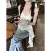Spice girl retro ruffle edge splicing irregular sling vest women's summer design sense old top