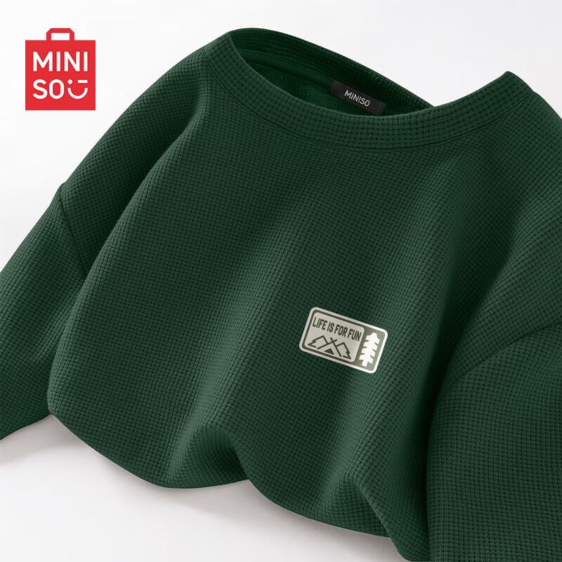 MINISO Men's Waffle Knit Heavyweight Crew Neck T-Shirt