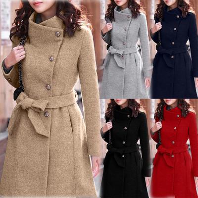 Womens Winter Lapel Wool Coat Trench Jacket Long Sleeve Overcoat Outwear