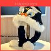 Lion Dance Plush Hat For Adults Warm Winter Earflap Beanie With Soft Faux Fur
