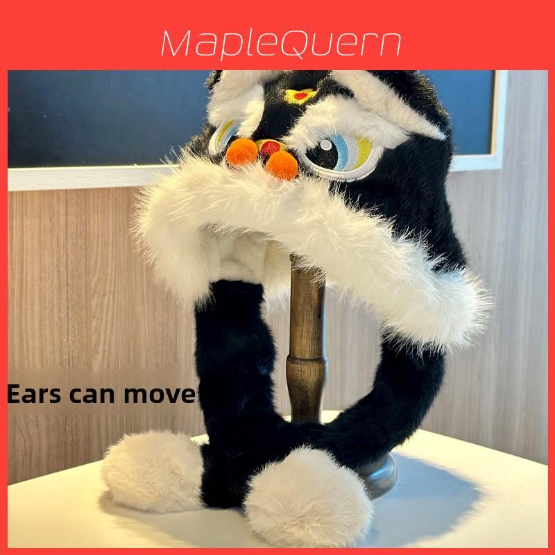 Lion Dance Plush Hat For Adults Warm Winter Earflap Beanie With Soft Faux Fur