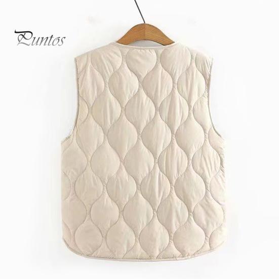 Zimní Dámské Vrstvení Vesta Kabát s úložným vakem Tenké Polstrované Tlačítko Zapínání