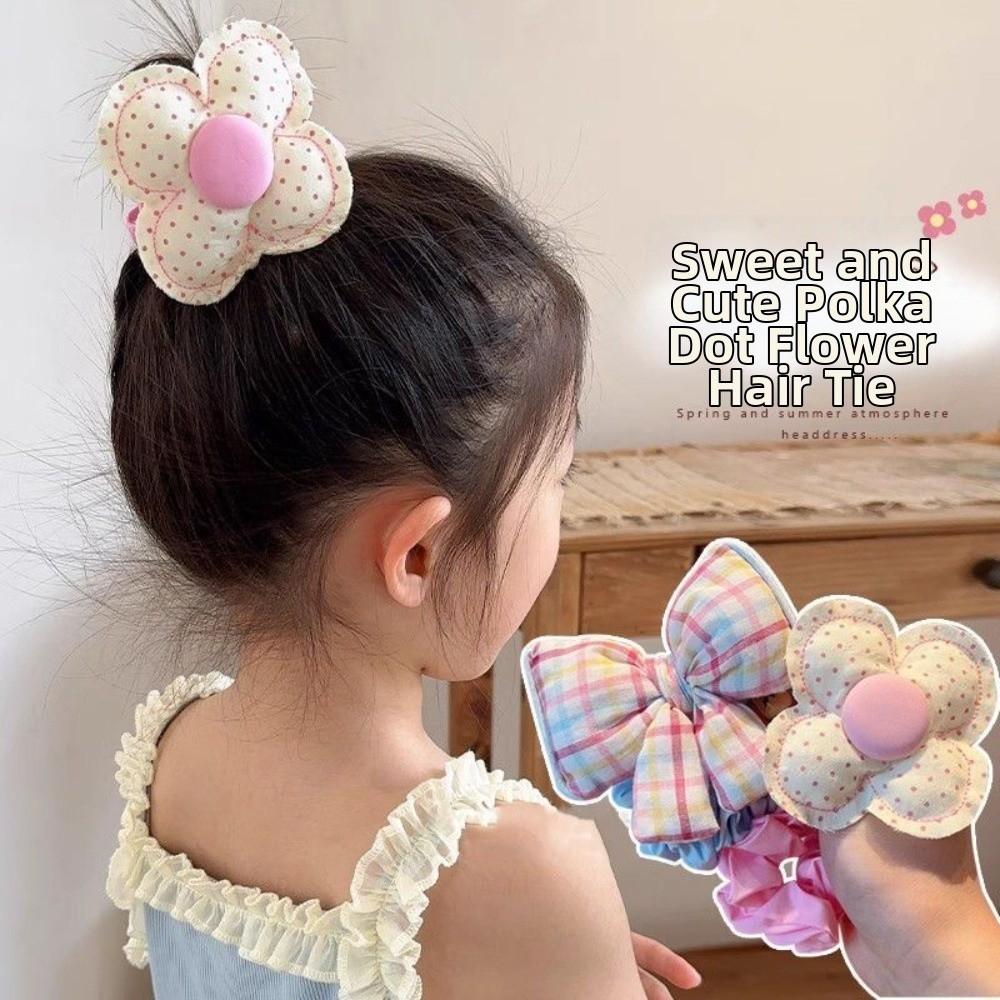 Sweet Girl Style Ponytail Headwear Dot Print Flower Elastic Rubber Bands for Girl's Women