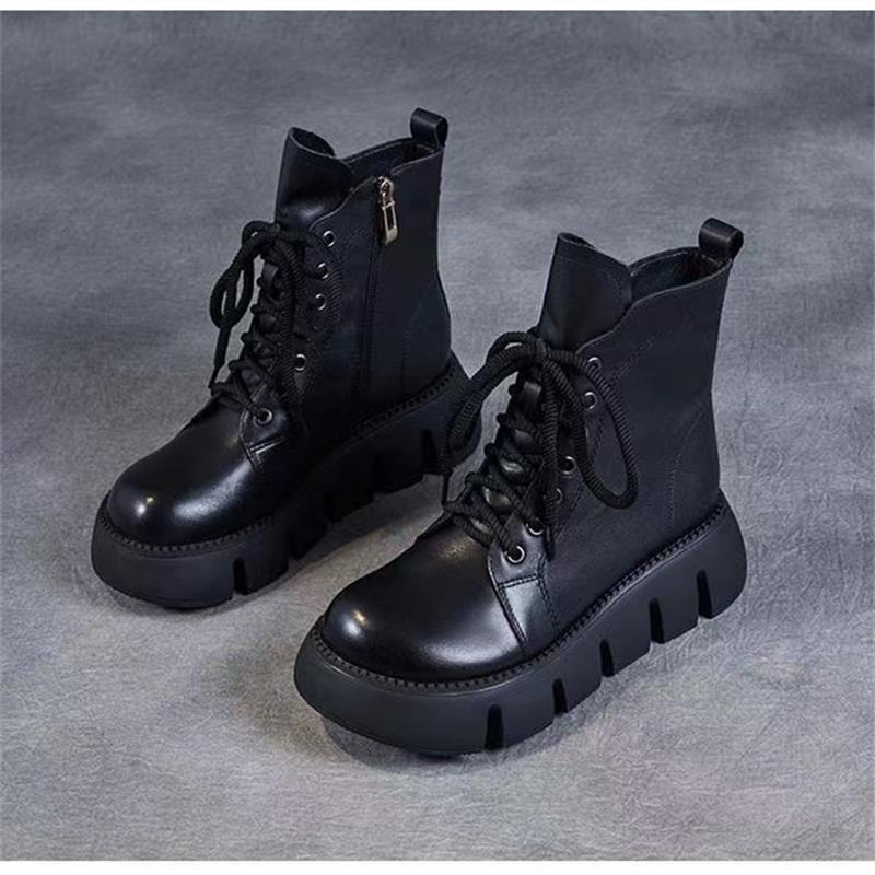 Soft Leather Thick-soled Martin Boots Women's Thin Boots New Autumn and Winter Short Boots Retro Versatile Knight Boots