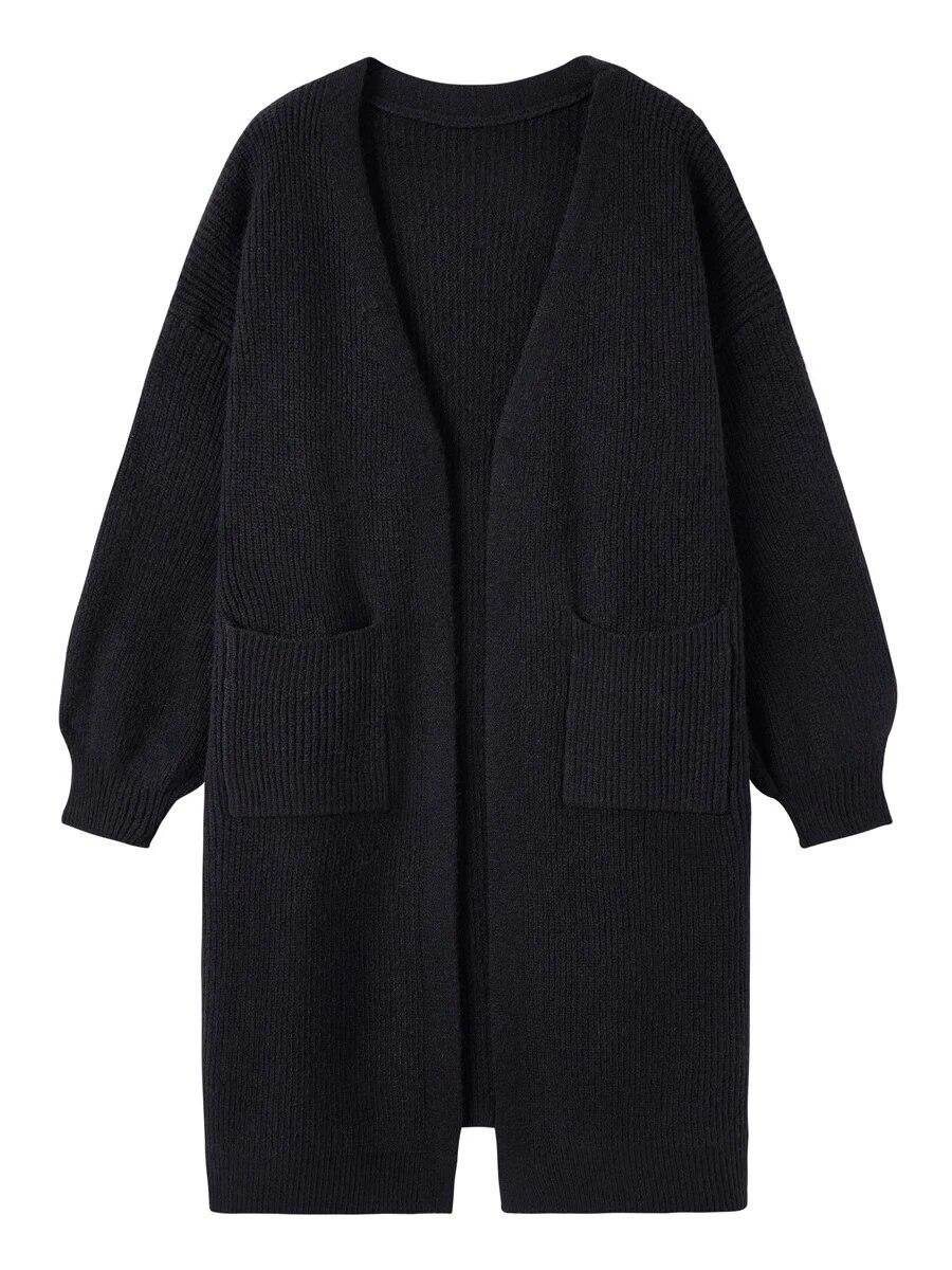 

Весна-зима 2024, шикарный повседневный кардиган, разноцветное длинное пальто, свободное пальто с v-образным вырезом, однотонный длинный трикотаж, повседневная однотонная одежда C-255 One Size