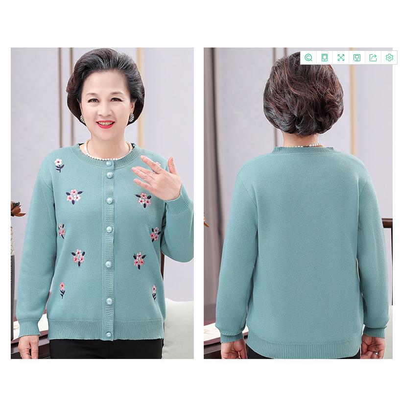 Podzimní a zimní svetr s dlouhým rukávem Plus sametový teplý pletený svetr Matka středního a staršího věku Vyšívané zapínání Košile Kabát Ženy