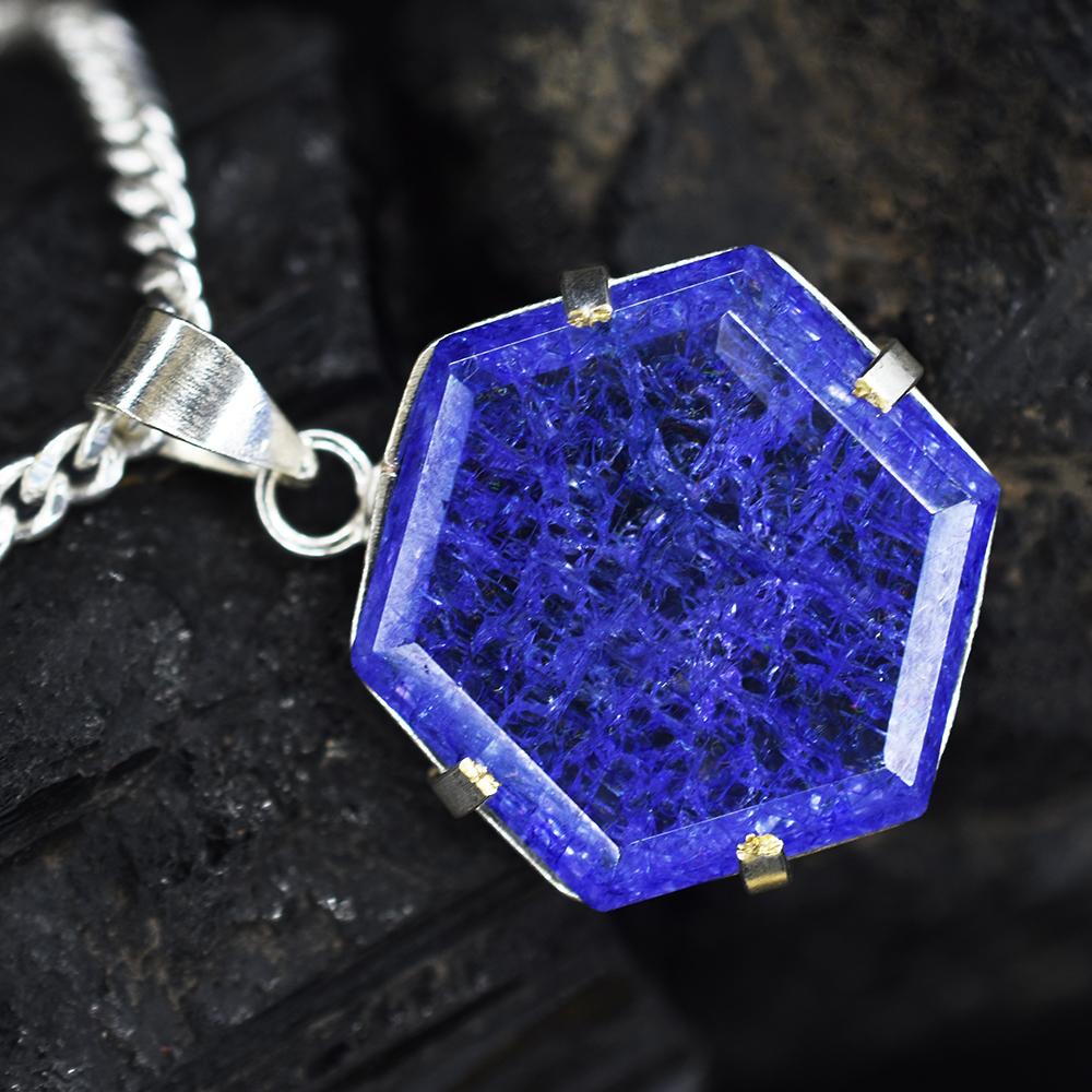 Natural Purple Tanzanite Fancy 70 Ct 925 CERTIFIED Sterling Silver Pendant Gems MY.PD-158-NS