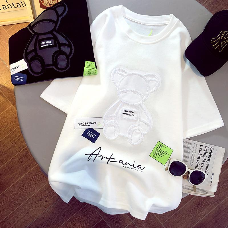 Women's T-shirts Harajuku Girls Plus Oversize Tops O-neck Short Sleeves Loose Summer Tshirt Embroidery Bear Tshirt Tees